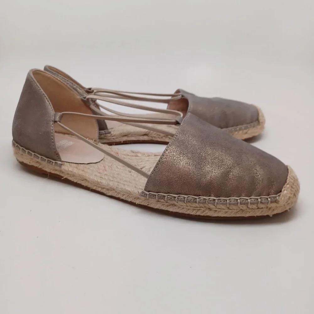 Eileen Fisher Espadrille Flats Lee‎ Metallic Leather Sandals Womens 9